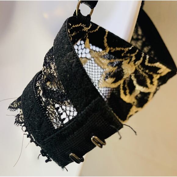 Rene Rofa Bra Underwire Padded 34B Black Beige Floral Lace Pushup Sexy Used - Picture 7 of 12